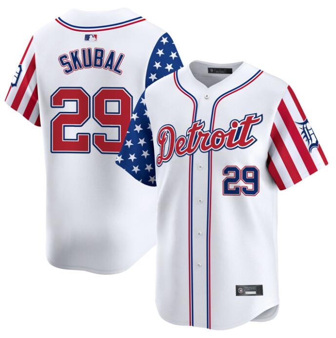 Men's Detroit Tigers #29 Tarik Skubal White 2025 Memorial Day Vapor Premier Limited Stitched Baseball Jersey Men's Detroit Tigers #29 Tarik Skubal White 2025 Memorial Day Vapor Premier Limited Stitched Baseball Jersey